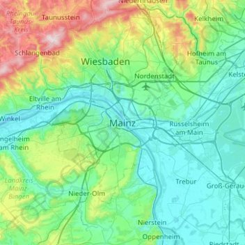 Mappa topografica Mainz, altitudine, rilievo