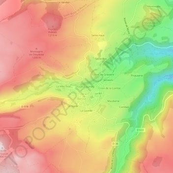 Mappa topografica Les Courtes, altitudine, rilievo
