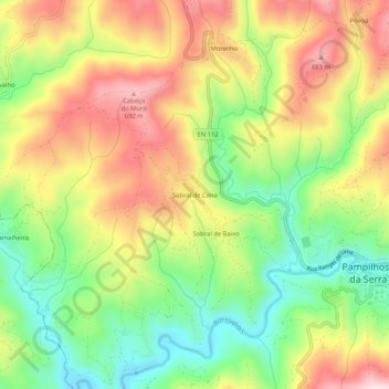 Mappa topografica Sobral de Cima, altitudine, rilievo