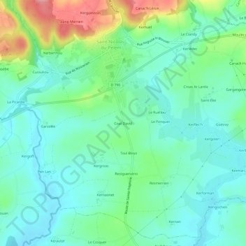 Mappa topografica Coat David, altitudine, rilievo