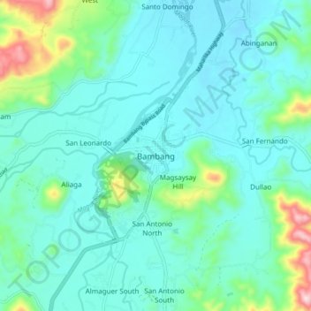 Mappa topografica Bambang, altitudine, rilievo