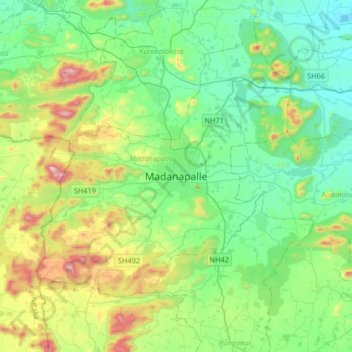 Mappa topografica Madanapalle, altitudine, rilievo