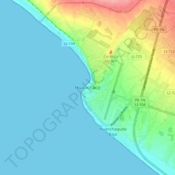 Mappa topografica Huanchaco, altitudine, rilievo