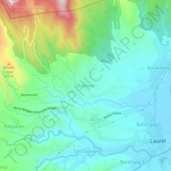 Mappa topografica Molinete, altitudine, rilievo
