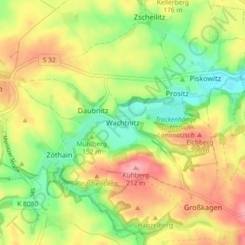 Mappa topografica Wachtnitz, altitudine, rilievo