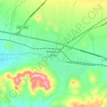 Mappa topografica Amozoc de Mota, altitudine, rilievo