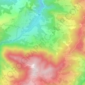 Mappa topografica Fontanaluccia, altitudine, rilievo