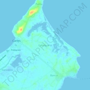 Mappa topografica Cabuguana, altitudine, rilievo