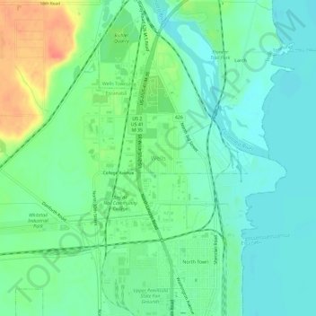 Mappa topografica Wells, altitudine, rilievo