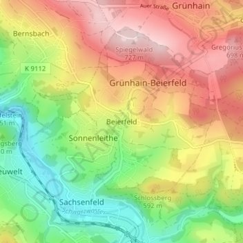 Mappa topografica Beierfeld, altitudine, rilievo