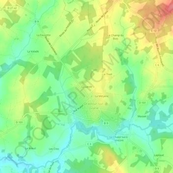 Mappa topografica La Lande, altitudine, rilievo