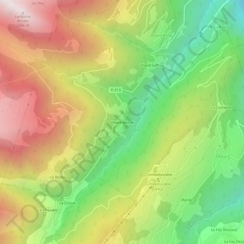 Mappa topografica Villard Benoit, altitudine, rilievo