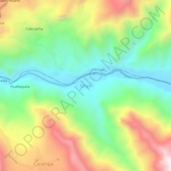 Mappa topografica Unya, altitudine, rilievo