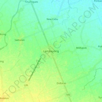 Mappa topografica Lambayong, altitudine, rilievo