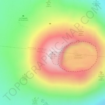 Mappa topografica Piton de la Fournaise, altitudine, rilievo