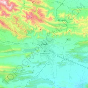 Mappa topografica Kohat, altitudine, rilievo