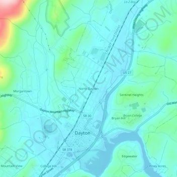 Mappa topografica North Dayton, altitudine, rilievo