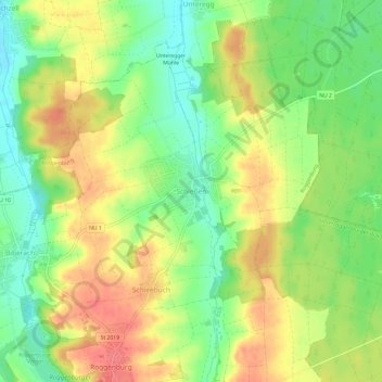 Mappa topografica Schießen, altitudine, rilievo