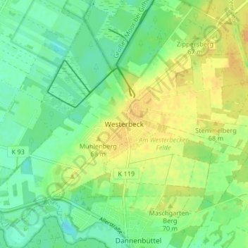 Mappa topografica Westerbeck, altitudine, rilievo