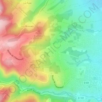 Mappa topografica Curtieux, altitudine, rilievo
