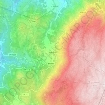 Mappa topografica Macieira, altitudine, rilievo