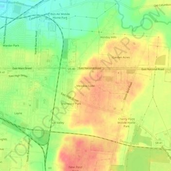 Mappa topografica Meadow Lane, altitudine, rilievo