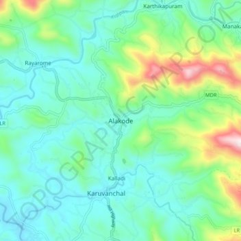 Mappa topografica Alakode, altitudine, rilievo