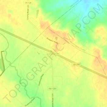 Mappa topografica Ledbetter, altitudine, rilievo