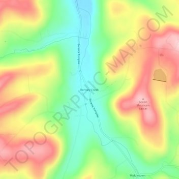 Mappa topografica Bentley Creek, altitudine, rilievo