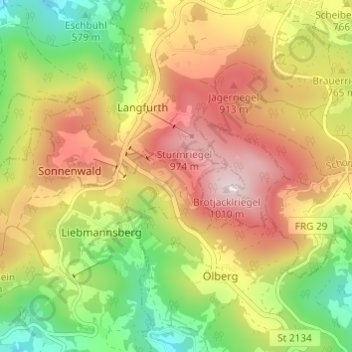 Mappa topografica Neufang, altitudine, rilievo