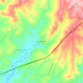 Mappa topografica Monte Penedo, altitudine, rilievo