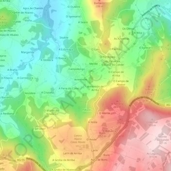 Mappa topografica O Igrexario, altitudine, rilievo