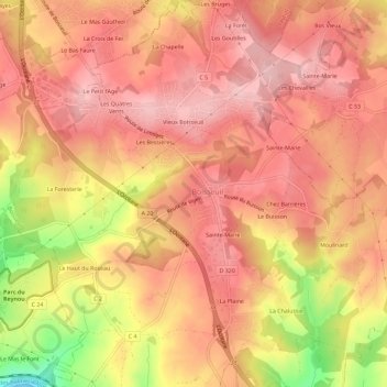 Mappa topografica Le Crouzy, altitudine, rilievo