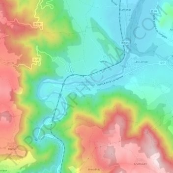 Mappa topografica Lavoûte-sur-Loire, altitudine, rilievo