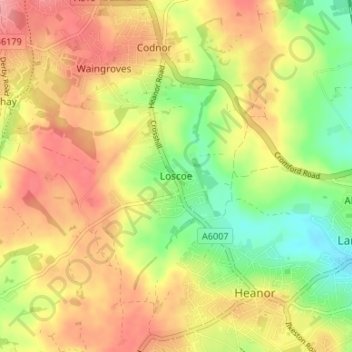 Mappa topografica Loscoe, altitudine, rilievo