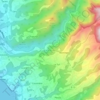 Mappa topografica Grand Rivière, altitudine, rilievo