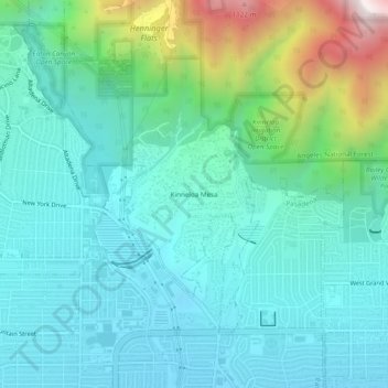 Mappa topografica Kinneloa Mesa, altitudine, rilievo