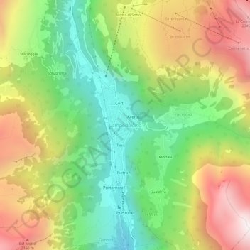 Mappa topografica Campodolcino, altitudine, rilievo