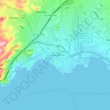 Mappa topografica Eleusi, altitudine, rilievo
