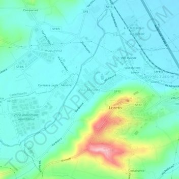 Mappa topografica Villa Musone, altitudine, rilievo