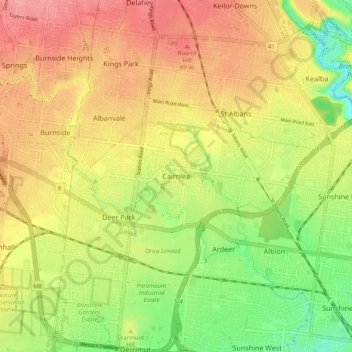 Mappa topografica Cairnlea, altitudine, rilievo