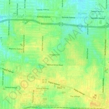 Mappa topografica Hedgemoor, altitudine, rilievo