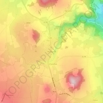 Mappa topografica Montagnac, altitudine, rilievo