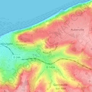 Mappa topografica Beuzeval, altitudine, rilievo