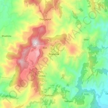 Mappa topografica Rewalsar, altitudine, rilievo