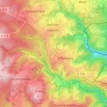 Mappa topografica Lethert, altitudine, rilievo
