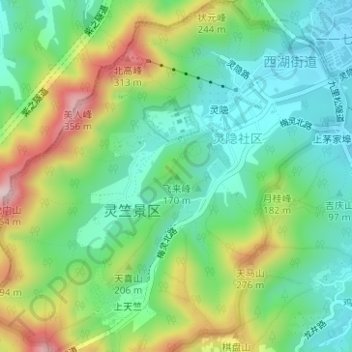 Mappa topografica 飞来峰, altitudine, rilievo