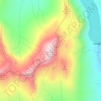 Mappa topografica Meall nan Tarmachan, altitudine, rilievo