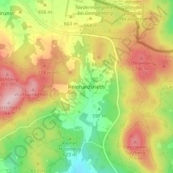 Mappa topografica Reinhardsrieth, altitudine, rilievo