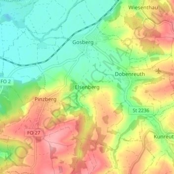 Mappa topografica Elsenberg, altitudine, rilievo